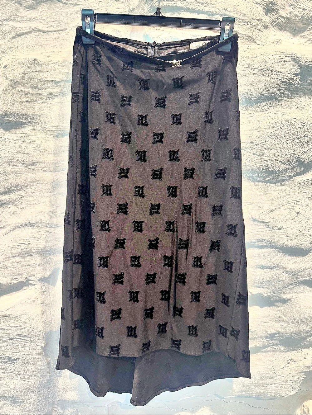 MISBHV Monogram Night Skirt Black Flocked Logo Midi Skirt Size S Y2K Dark Femini